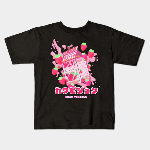 Milk Box Strawberry,T-Shirt Ichigo Kids T-Shirt by Kowhai Art